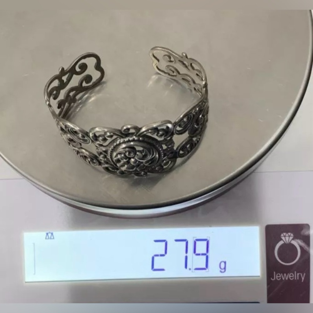 Sterling Silver Vintage Danecraft Filigree Art Nouveau Cuff Bracelet 6 inch - Picture 10 of 10